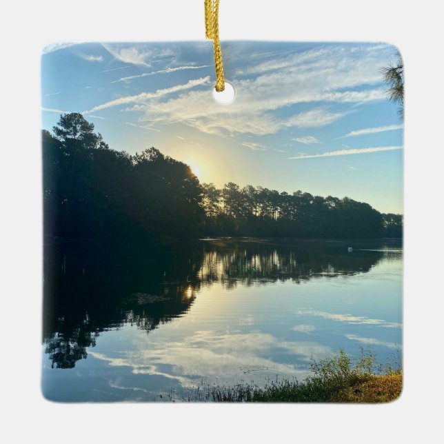 Sunrise Over A Georgia Lake Ceramic Ornament (Front)