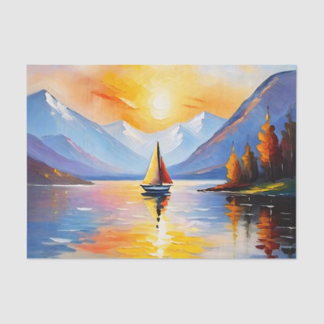 Sunrise over a lake and snow capped mountains tissue paper (Front)
