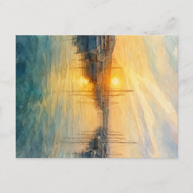 Sunrise over a Mediterranen Marina Postcard (Front)