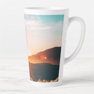 sunrise over a mountain latte mug