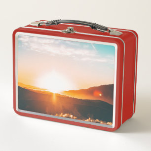 sunrise over a mountain metal lunch box
