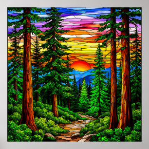 Sunrise Over a Tranquil Forest Landscape Poster