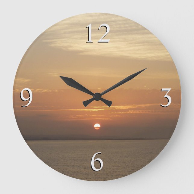 Sunrise over Aruba II Caribbean Seascape Large Clock (Front)
