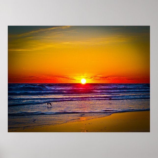 Sunrise Over Atlantic Ocean & Water Reflection Poster (Front)