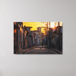Sunrise Over Camaguey City Street, Camaguey, Cuba Canvas Print