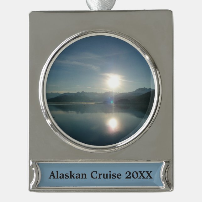 Sunrise over College Fjord Alaska Photography Silver Plated Banner Ornament (Front)