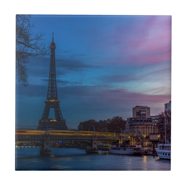 Sunrise over Eiffel tower - Paris, France, Europe Tile (Front)