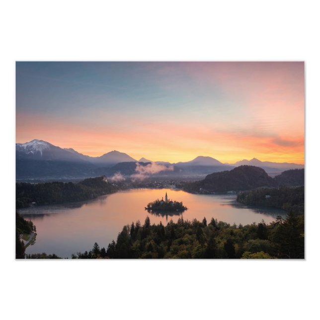 Sunrise over Lake Bled photo print (Front)