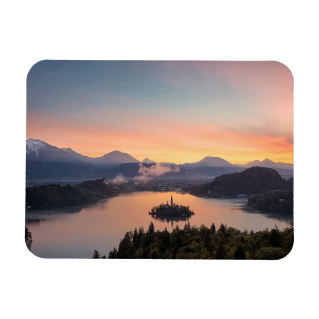 Sunrise over Lake Bled rectangular magnet (Horizontal)