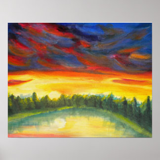 Sunrise over lake poster
