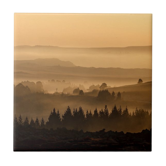 Sunrise Over Misty Rolling Hills Landscape Tile (Front)