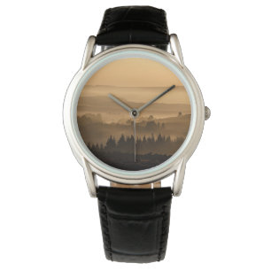 Sunrise Over Misty Rolling Hills Landscape Watch