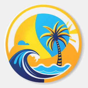 Sunrise Over Ocean Waves Emblem Classic Round Sticker