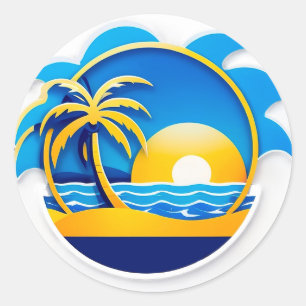 Sunrise Over Ocean Waves Emblem Classic Round Sticker