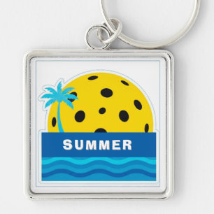 Sunrise Over Ocean Waves Emblem Key Ring