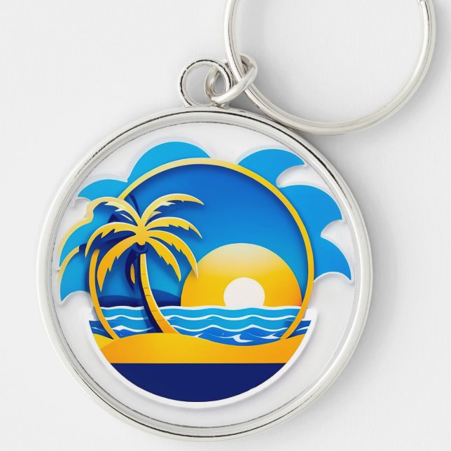 Sunrise Over Ocean Waves Emblem Key Ring (Front)