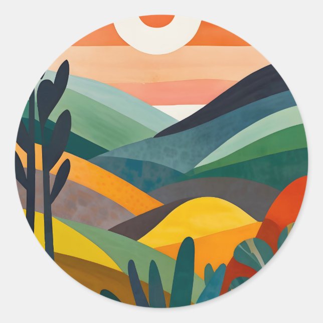 Sunrise Over Rolling Hills Classic Round Sticker (Front)