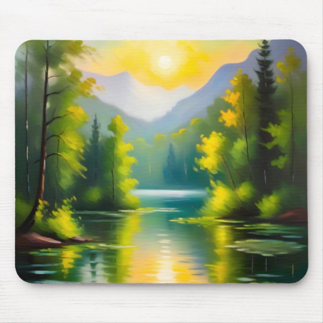 Sunrise over snow covered mountains and lake mouse pad (Front)