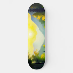 Sunrise over snow covered mountains and lake skateboard