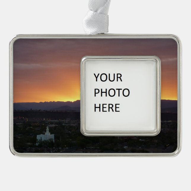 Sunrise over St. George Utah Landscape Silver Plated Framed Ornament (Front)