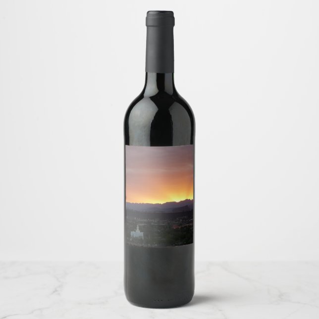 Sunrise over St. George Utah Landscape Wine Label (Front)