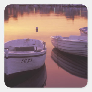 Sunrise over Stari Grad harbour with fishing Square Sticker