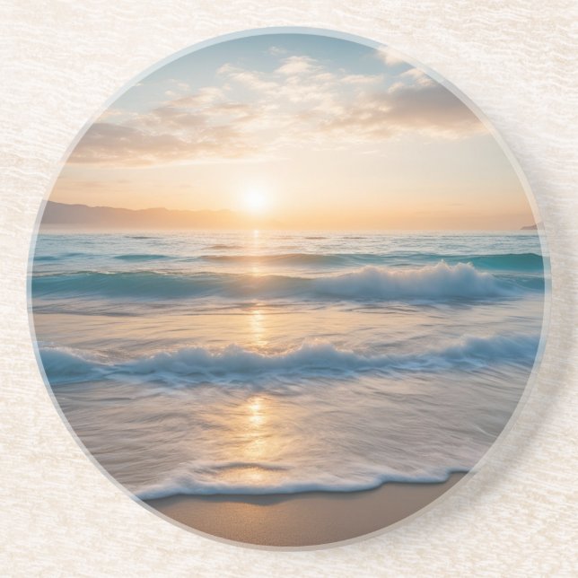 Sunrise Over the Beach Sandstone Coaster (Front)