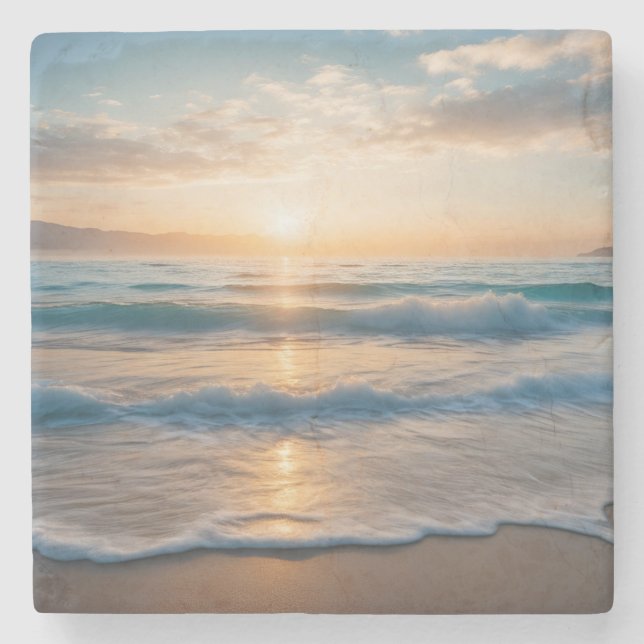 Sunrise Over the Beach Stone Coaster (Front)