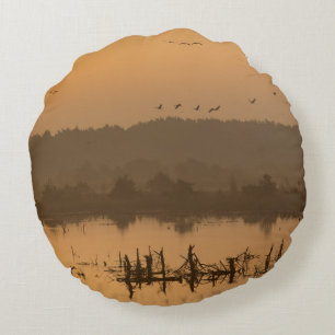 Sunrise over the marsh round cushion