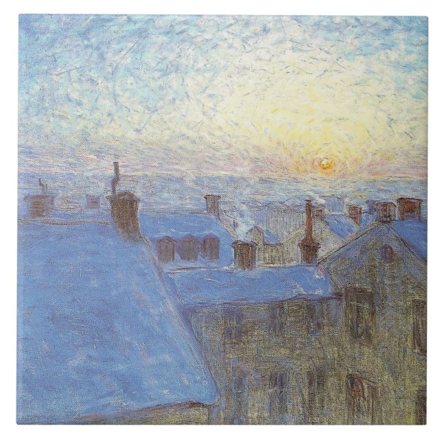 Sunrise over the Rooftops (by Eugène Jansson) Tile (Front)