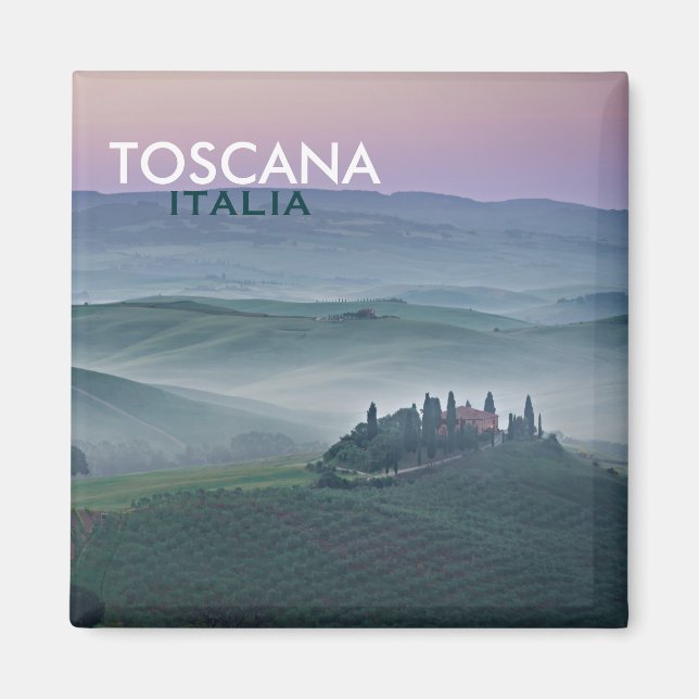 Sunrise over Tuscany landscape square text magnet (Front)