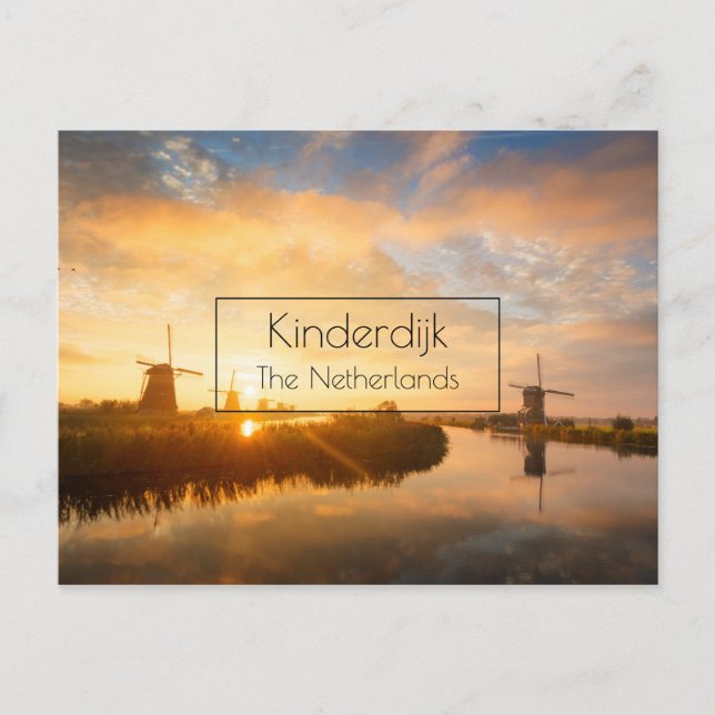 Sunrise over windmills and a river in Holland Postcard (Front)