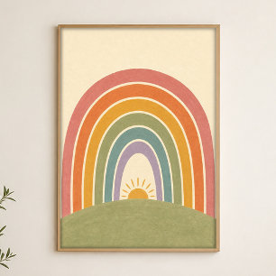 Sunrise Rainbow Hill Watercolour Whimsical Poster