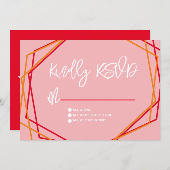 Sunrise Red Pink Geometrical Bars RSVP Wedding Invitation (Front/Back)