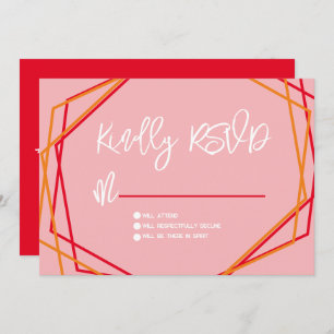Sunrise Red Pink Geometrical Bars RSVP Wedding Invitation