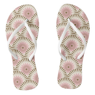 Sunrise retro flower - pink & brown jandals
