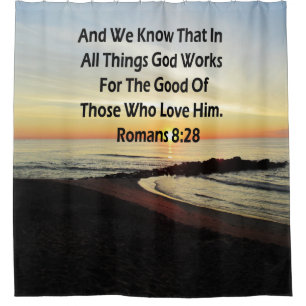 SUNRISE ROMANS 8:28 SCRIPTURE VERSE SHOWER CURTAIN
