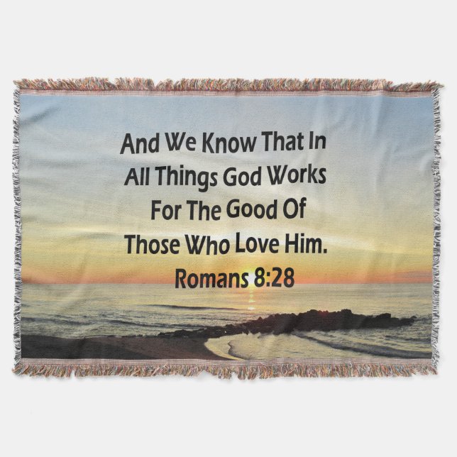 SUNRISE ROMANS 8:28 SCRIPTURE VERSE THROW BLANKET (Front)