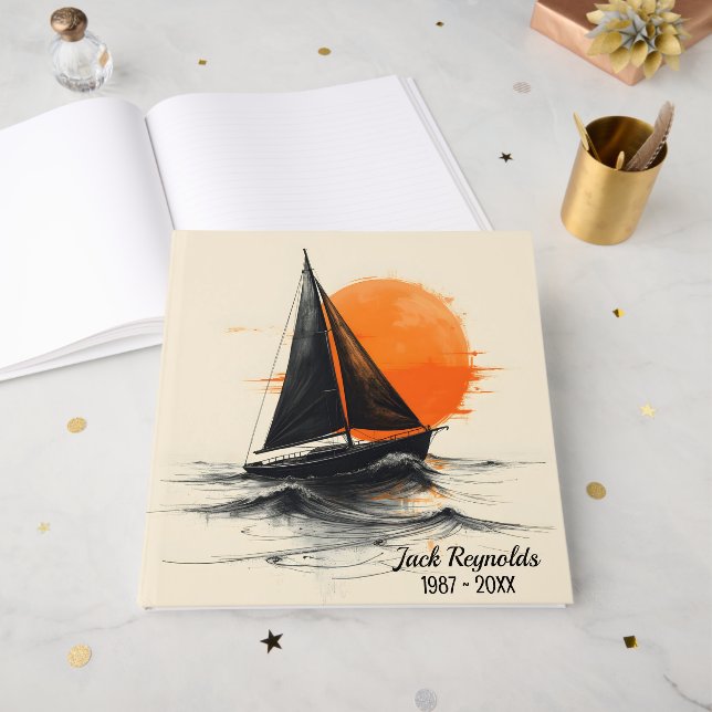 Sunrise Sailboat Silhouette for Memorial Service Guest Book (Front Open)