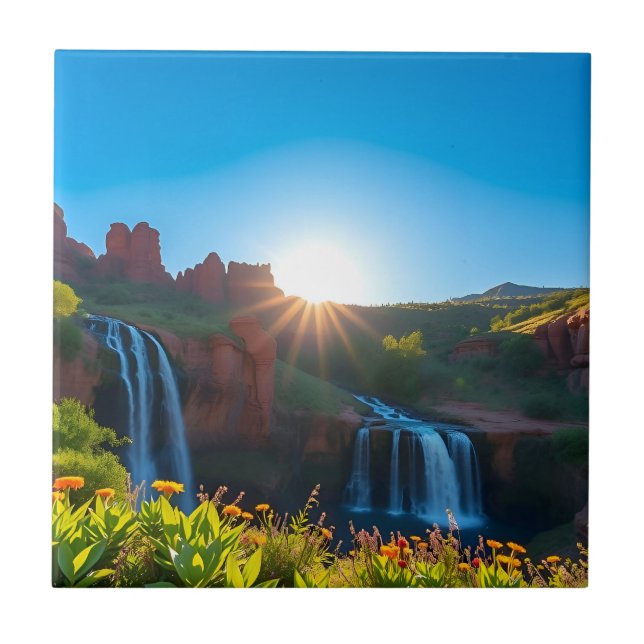 Sunrise Sandstone Waterfall Landscape Tile (Front)