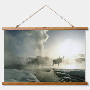 Sunrise Silhouette of Elk at Castle Geyser Hanging Tapestry
