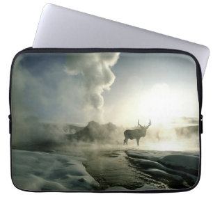 Sunrise Silhouette of Elk at Castle Geyser Laptop Sleeve