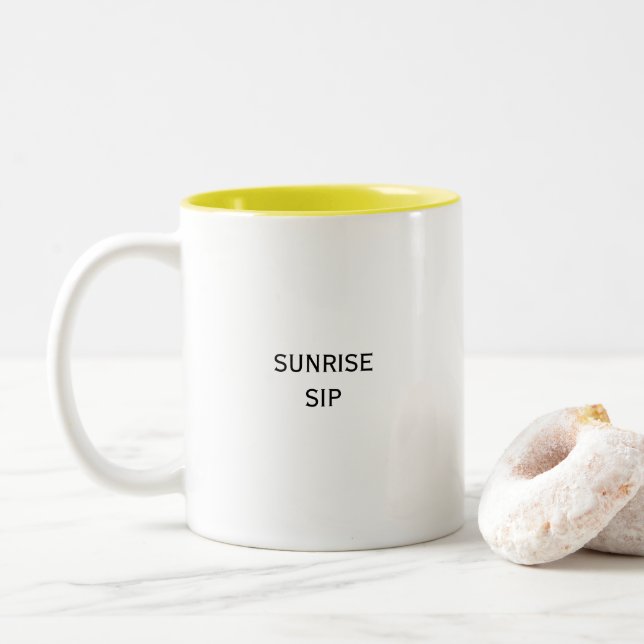 Sunrise Sip Inspirational Quote Two-Tone Coffee Mug (With Donut)