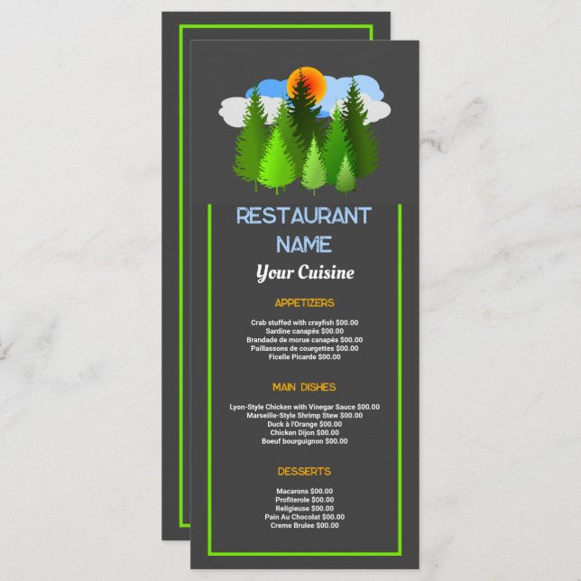 Sunrise Spruce, Restaurant Slimline Menu (Front/Back)