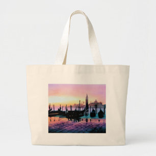 "Sunrise St. Mark's" Gondola Watercolor Large Tote Bag
