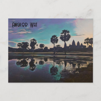 Sunrise Stylised Angkor Wat Temples Postcard