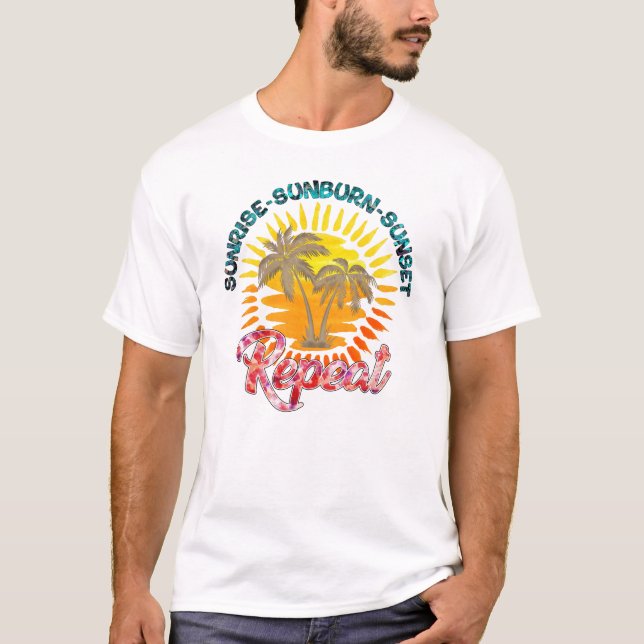 Sunrise-Sunburn-Sunset-Repeat | Golden Palm Trees T-Shirt (Front)