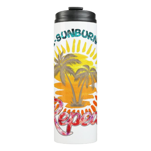 Sunrise-Sunburn-Sunset-Repeat | Golden Palm Trees Thermal Tumbler (Front)