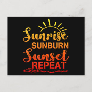 Sunrise Sunburn Sunset Repeat Retro Summer Holiday Postcard