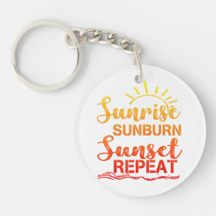 Sunrise Sunburn Sunset Repeat Retro Summer Key Ring